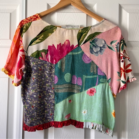 Small Sacred Threads Patchwork Button Down Crop Top - Picture 2 of 5